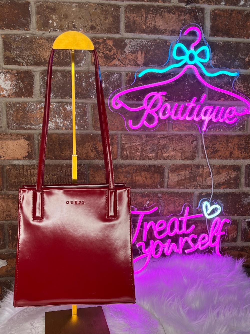Burgundy Patent Leather “Guess” Shoulder Bag